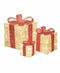 Set of 3 Cream Sisal Lighted Gift Boxes with Red Bows Outdoor Christmas Decor